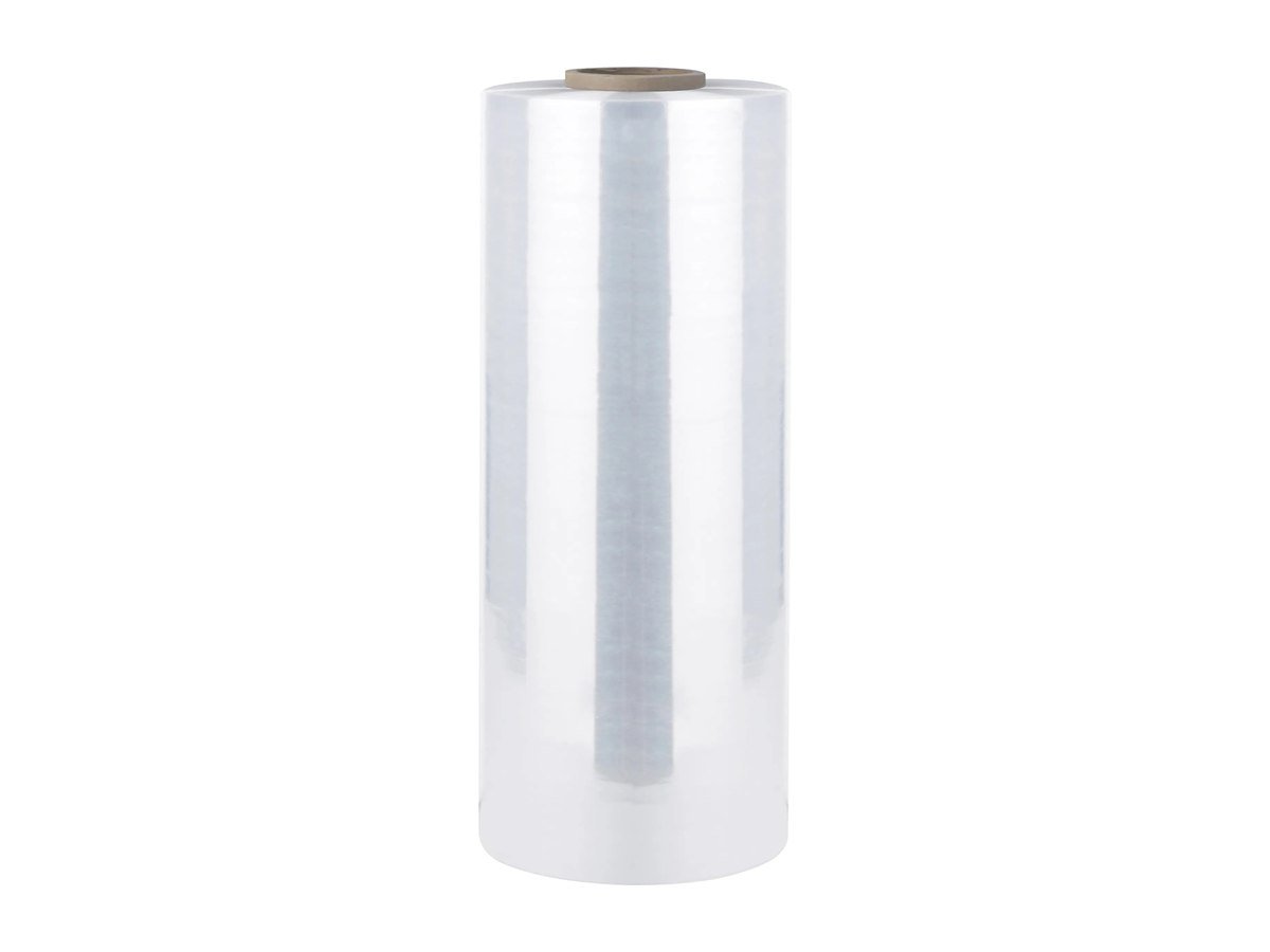 Roll of clear LLDPE stretch film pallet wrap